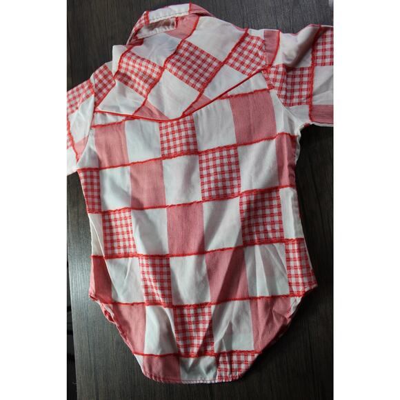 True VTG Western Art boys long sleeve pearl snap red whit gingham 10 pearly - Picture 2 of 8